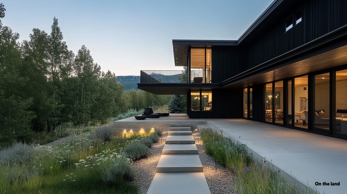 High Basin Retreat at dusk across the restored meadow