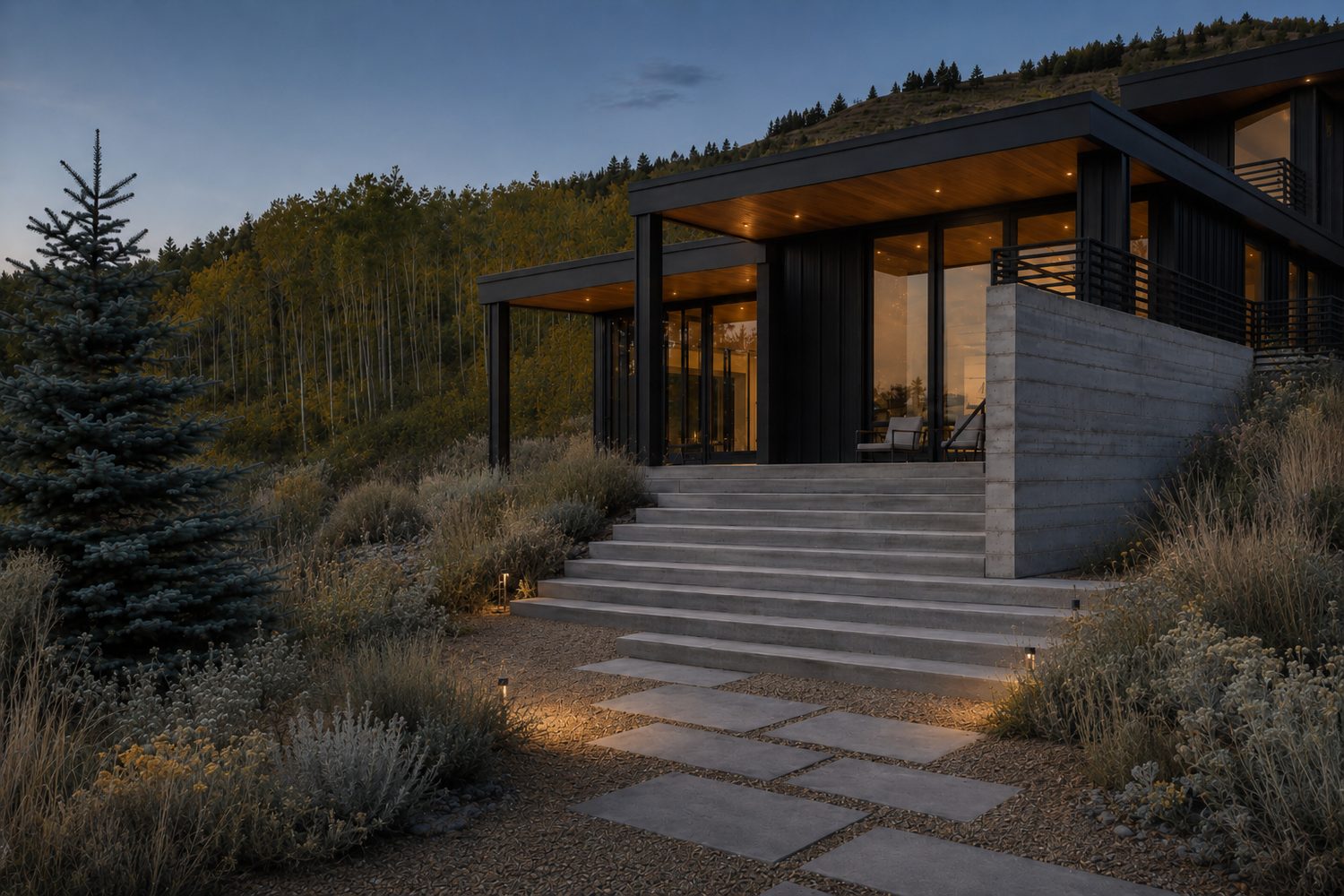 Finished house at dusk